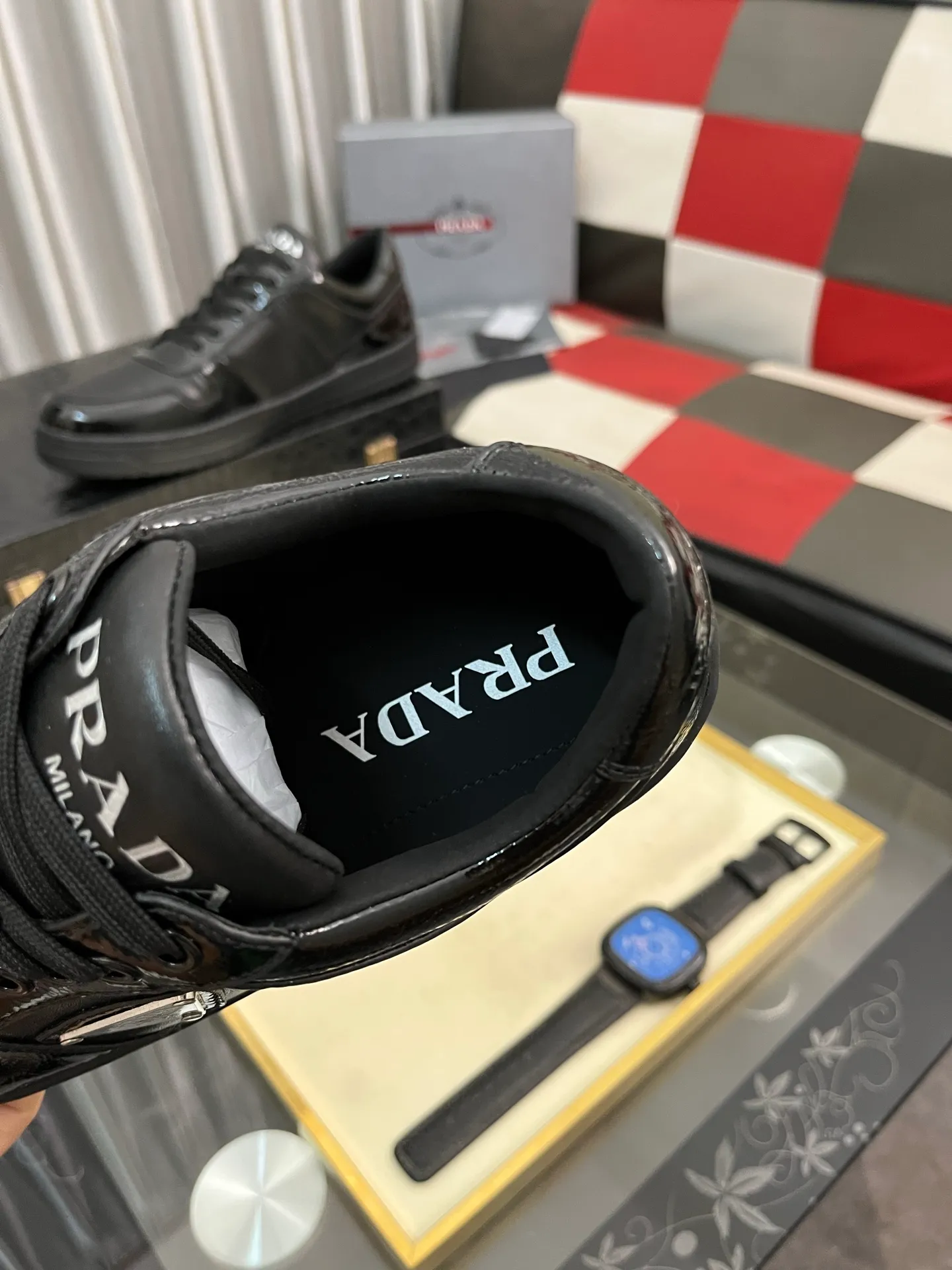 Men's shoes 💰560⌚️⌚️【PRADA】Prada - high-end quality original order 🔍🔍🔍 casual sports shoes - upper: 🔝 Nappa calfskin, brand high satin hollow canvas, shoe body sewn brand metal fasteners, tongue injection molded brand logo - lining: water-dyed cowhide - outsole: ultra-light TPU foam rubber; two-color molded outsole -Ultra-high quality control and fine workmanship: highlighted (high-end, extravagance, and class) -Size: 38-444️⃣colors available